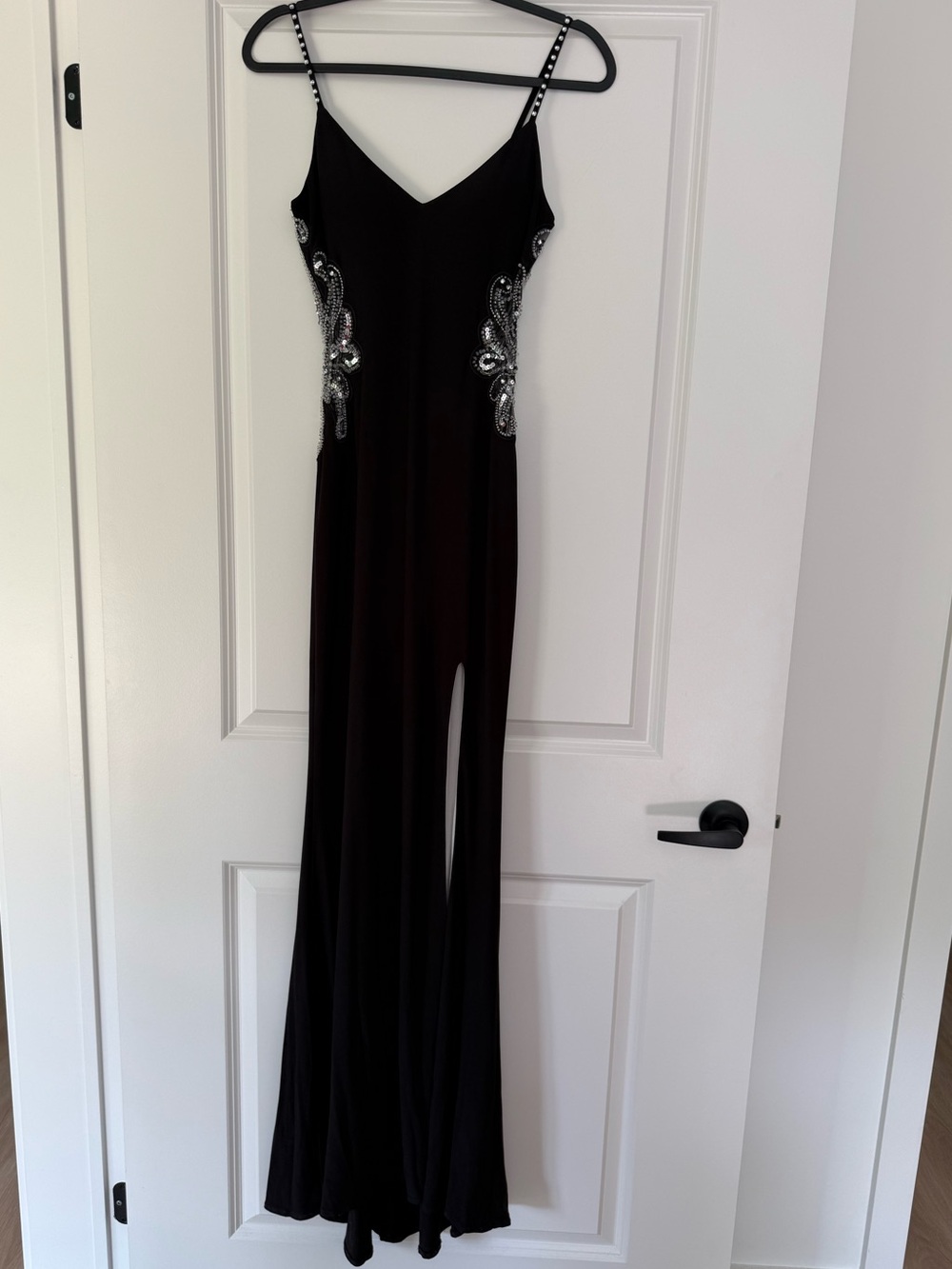 Betsy & Adam Black Prom Dress with Silver Embellishment
